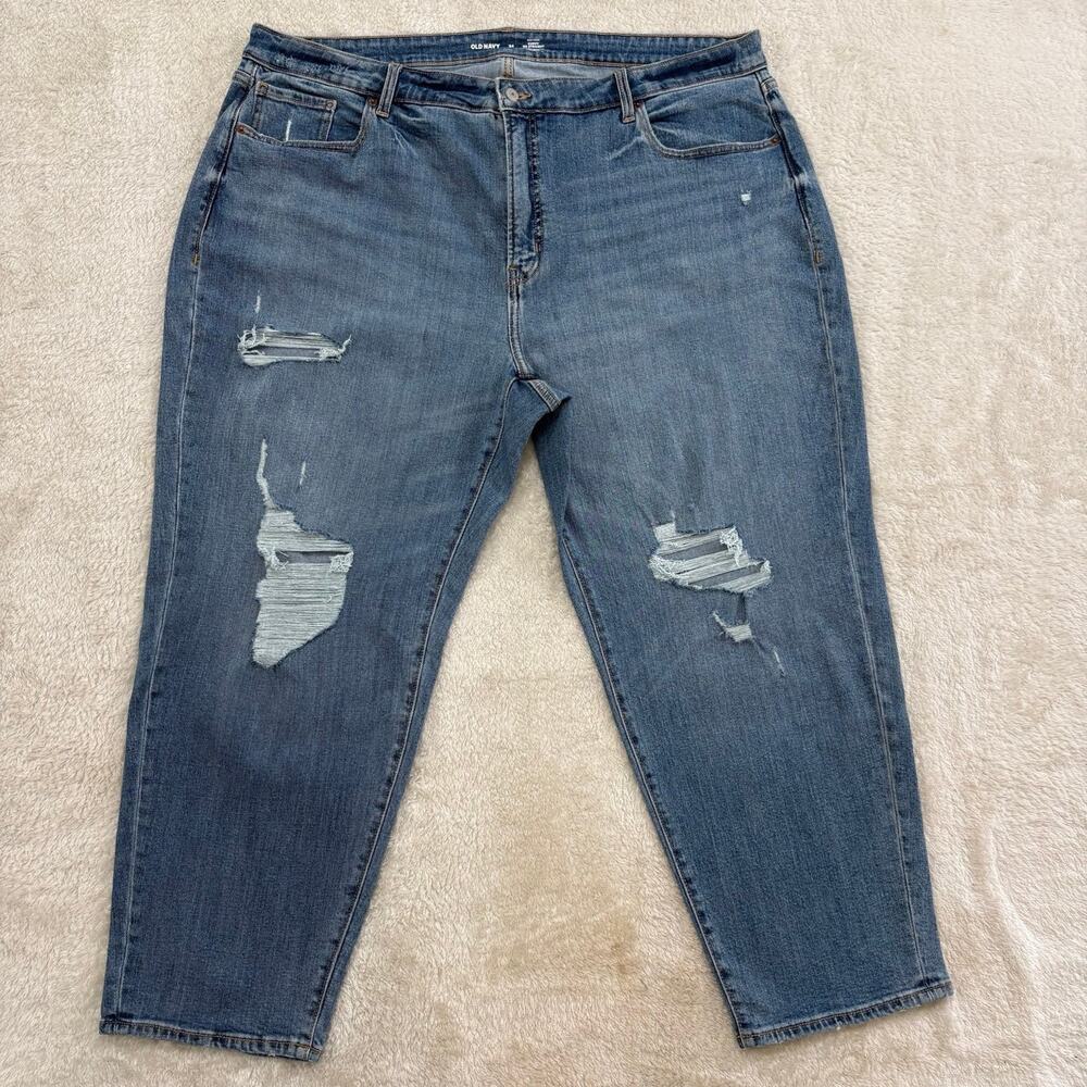 Old Navy Womens 24 Curvy OG Straight Jeans High Rise Distressed Ripped Blue